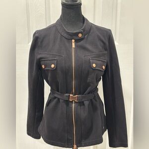 ARMANI EXCHANGE  BELTED BLACK UTILITY JACKET WITH ROSE GOLD HARDWARE SIZE M